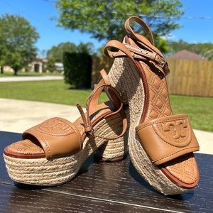 Tory Burch Fleming Leather Espadrille Sandals Shoes Multicolor
